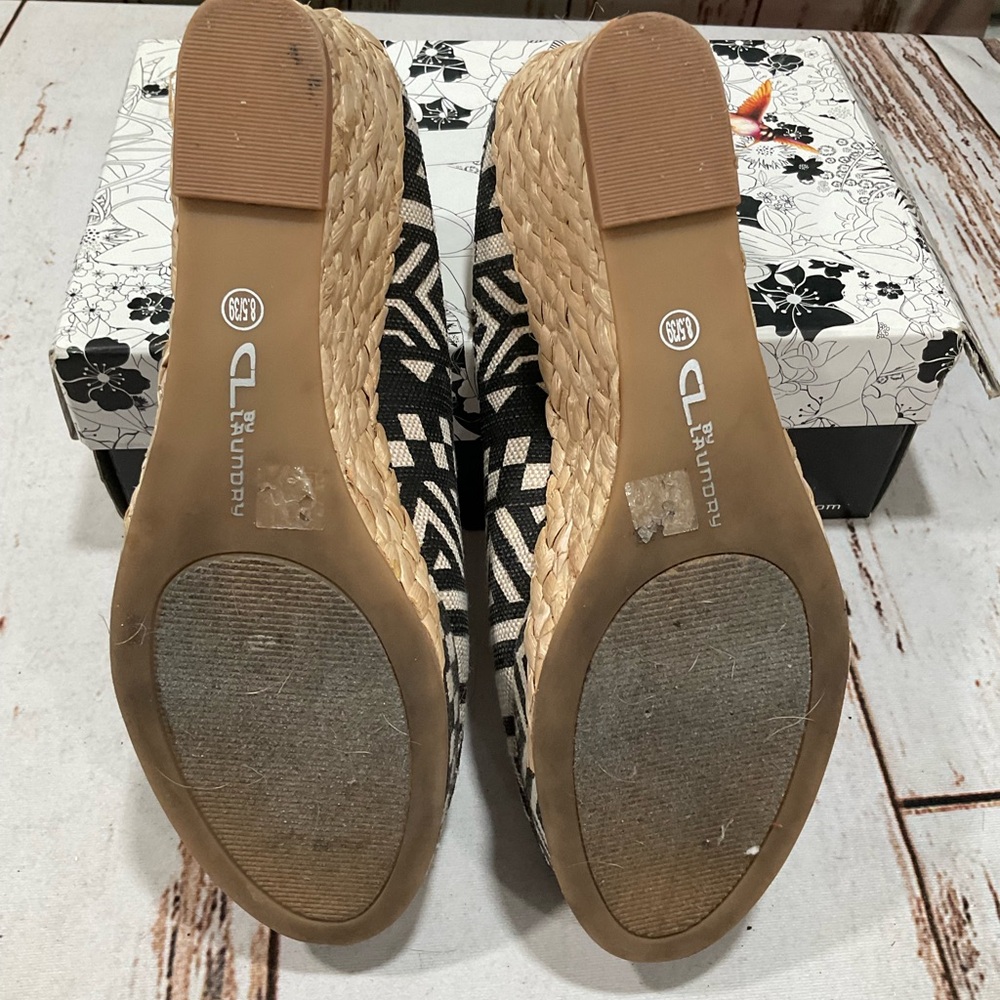 CL BY LAUNDRY DAYSIE MULE PEEP TOE RAFFIA WEDGE HEELS. - Picture 8 of 11